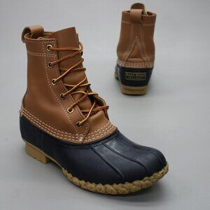 LL Bean Ladies 7 M Tan Leather Blue Rubber Duck Shoes Ankle Boots Made Maine USA